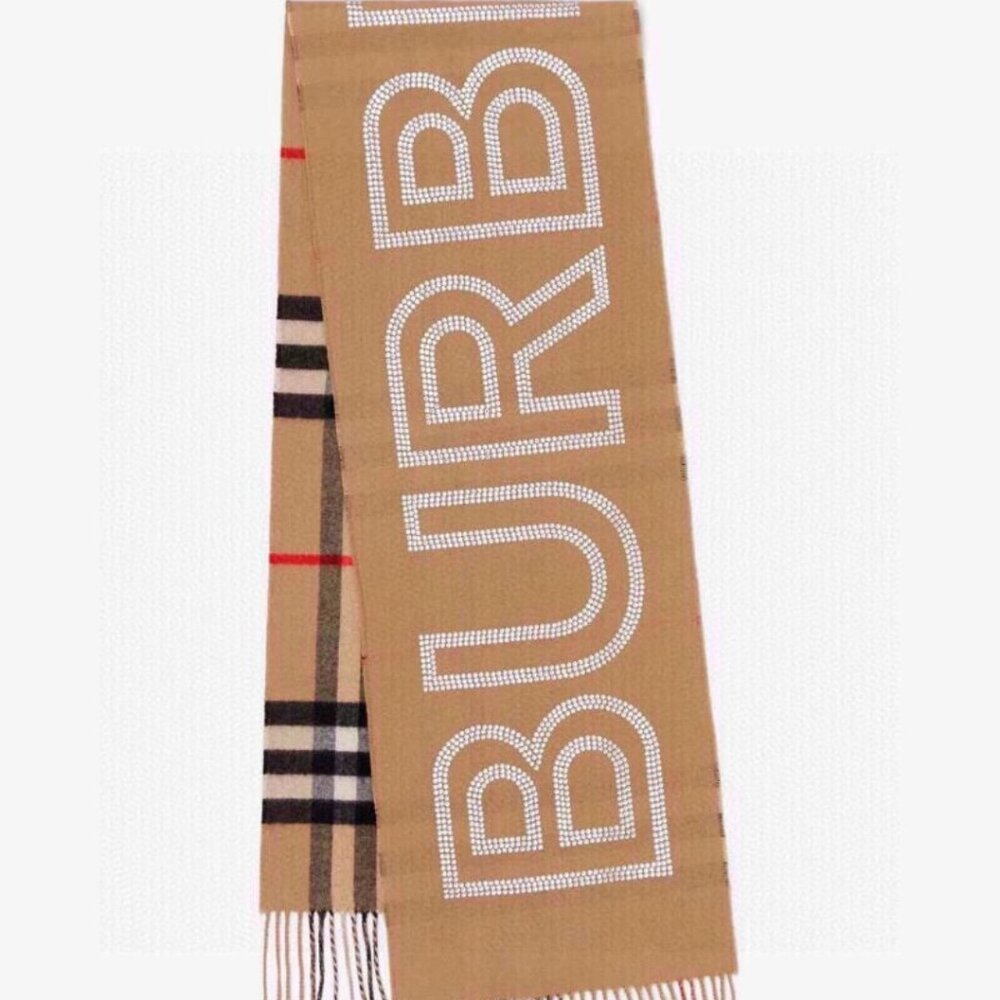 BURBERRY Reversible Crystal Logo Check Scarf Unisex